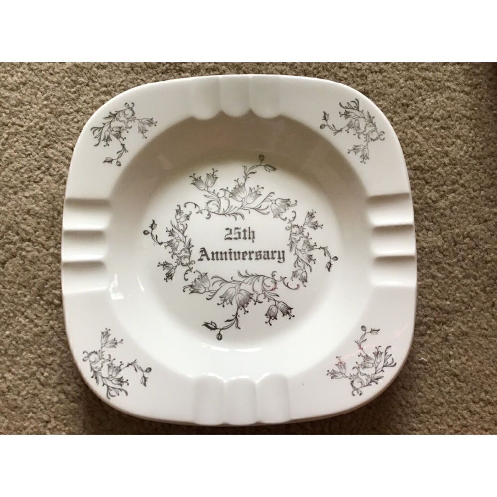 25th Wedding Anniversary 7 1/4” Ceramic Ashtray